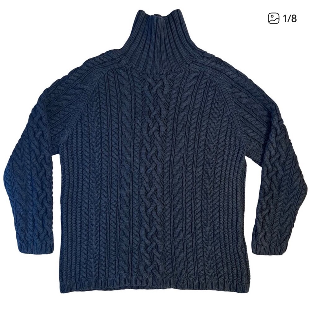 Fisherman Sweater Drifter Cable Turtleneck Heavy Lands’ End Black Women’s Large